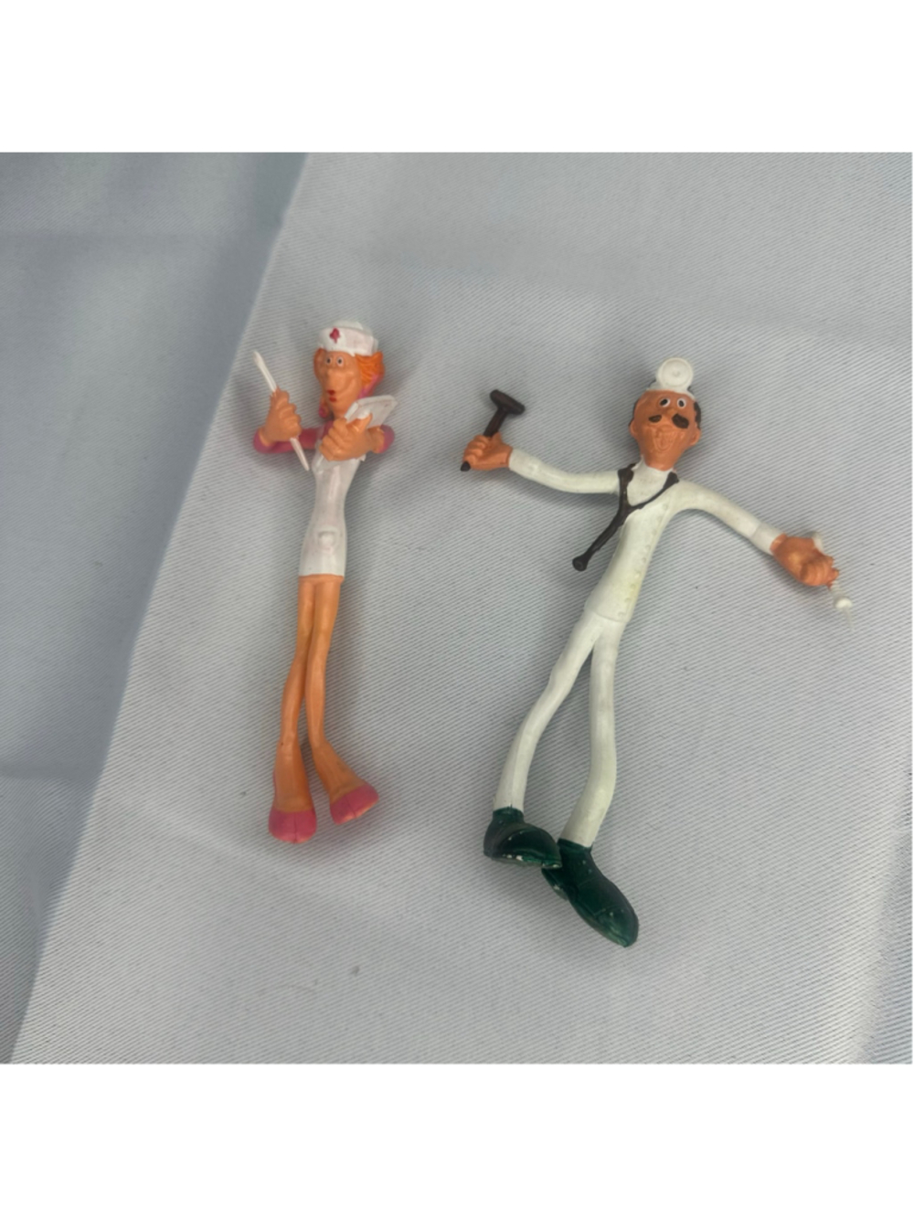 Vintage 1970s Hong Kong Bendies Bendable Doctor Nurse Rubber Bendy Figures Toys